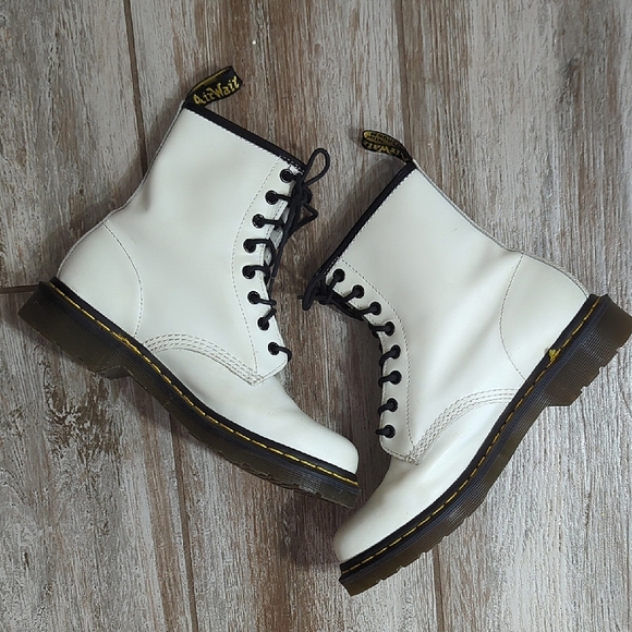 Dr. Martens Shoes - Dr. Martens 1460 White Leather Lace Up Boots - Women's 9